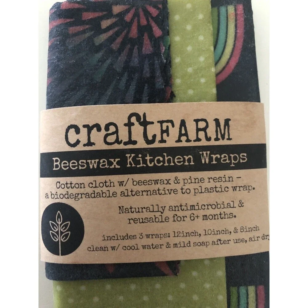 Beeswax Kitchen Wraps New by Craftfarm 3 Wraps 12 x 10 x 8